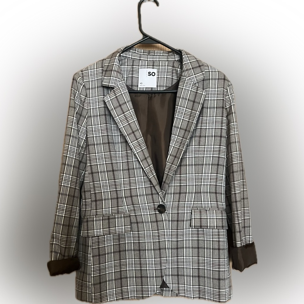 SO Women's Checkered Blazer - Brown and Black